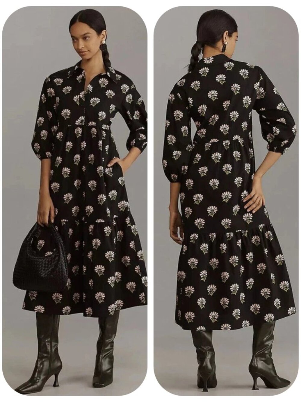 Anthropologie Maeve The Bettina Tiered Shirt Dress LARGE, relaxed 100% cotton